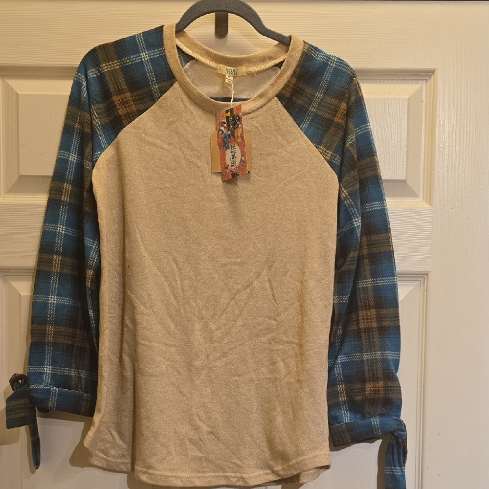 Kori Tan and Blue Plaid Long Sleeve Tee